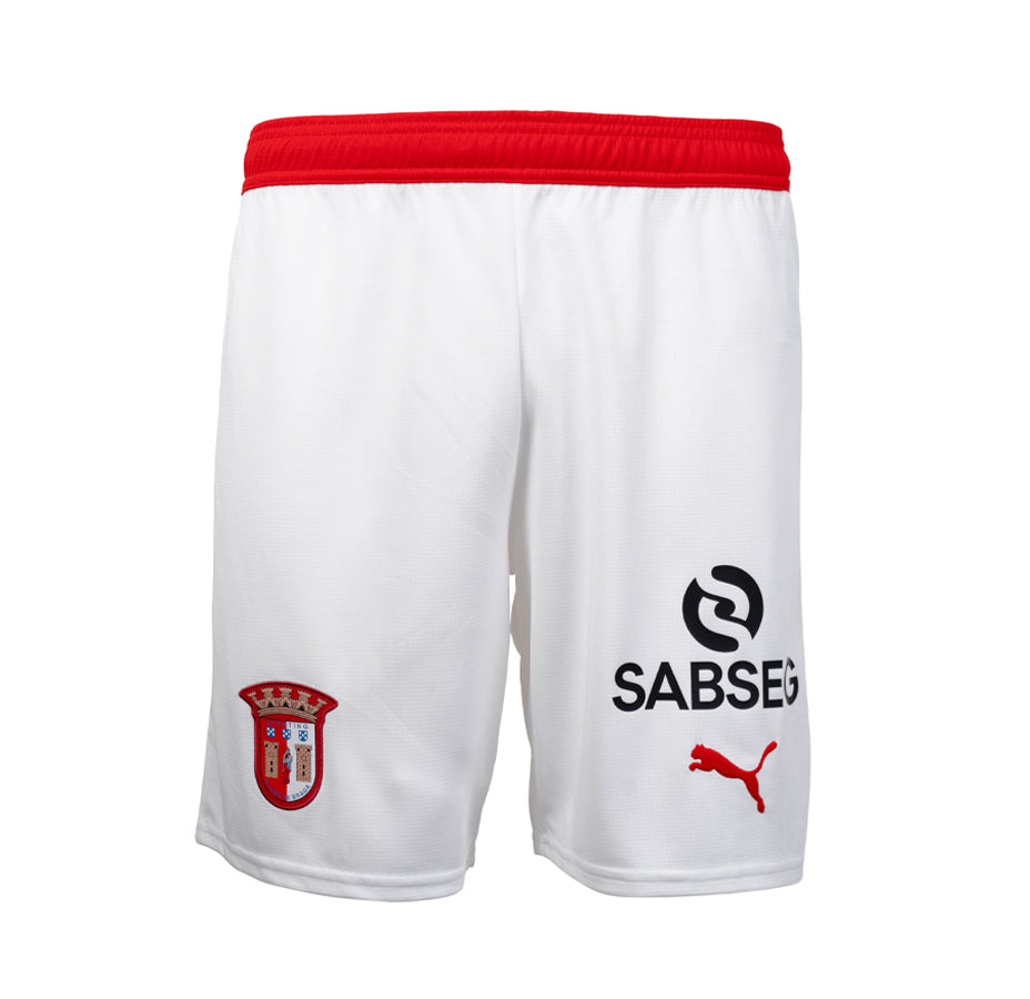 Calções Oficial SC Braga Principal 25/26 Adulto Branco e Vermelho