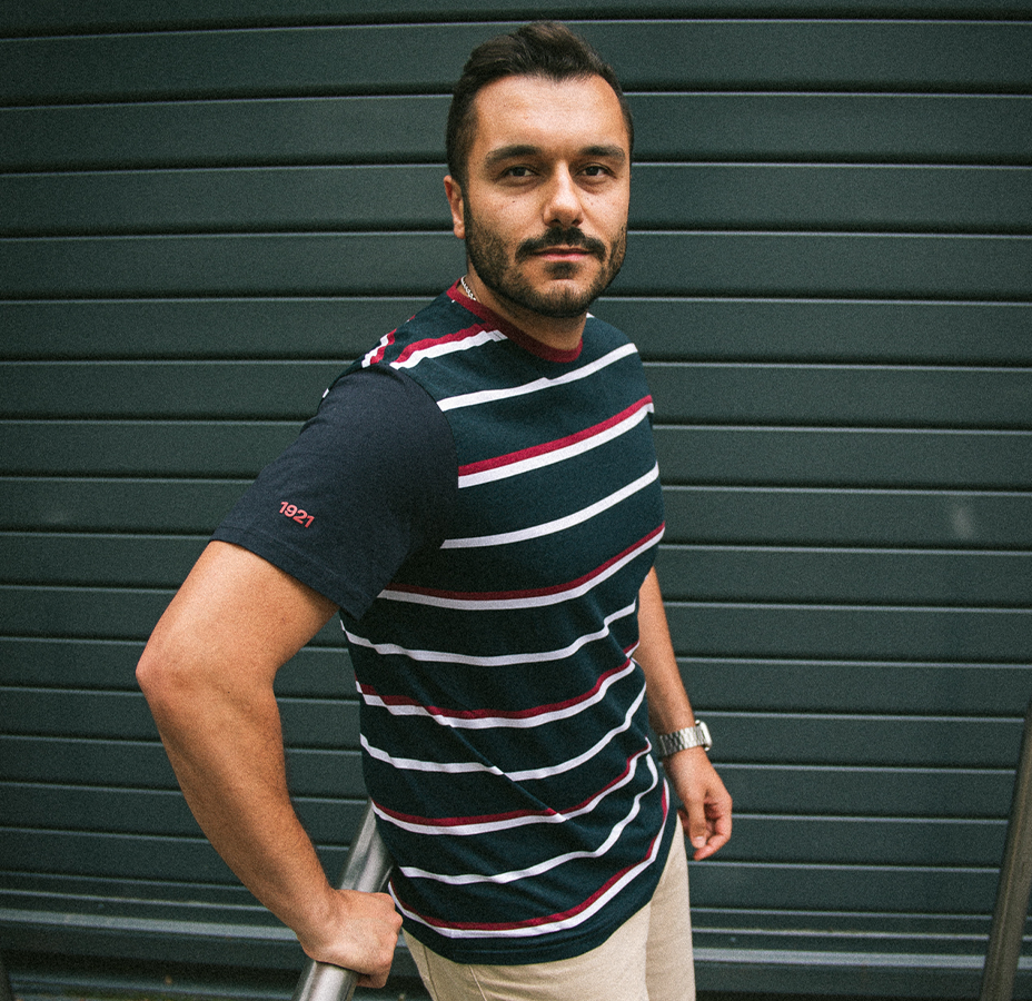 T-shirt Azul Riscas Homem